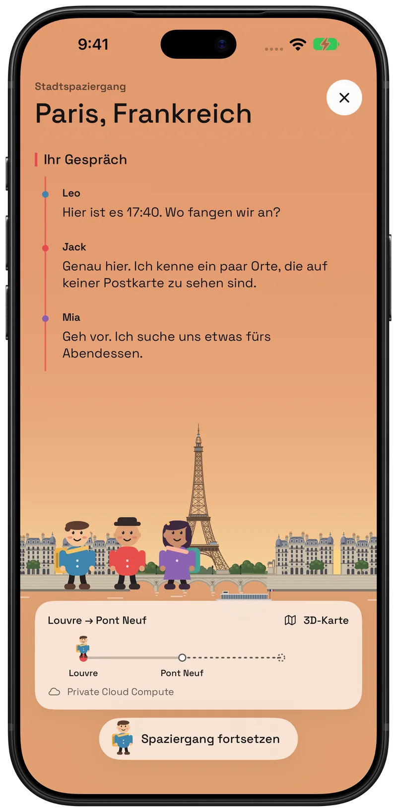 Entdecke die Stadt mit Leo, Jack und Mia.