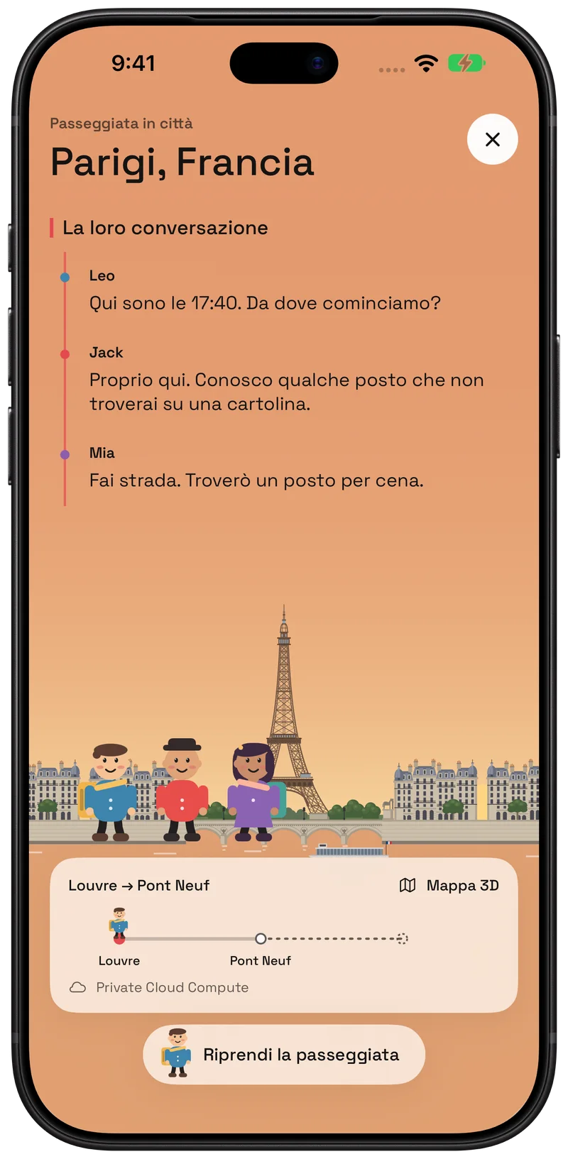 Esplora la città con Leo, Jack e Mia.