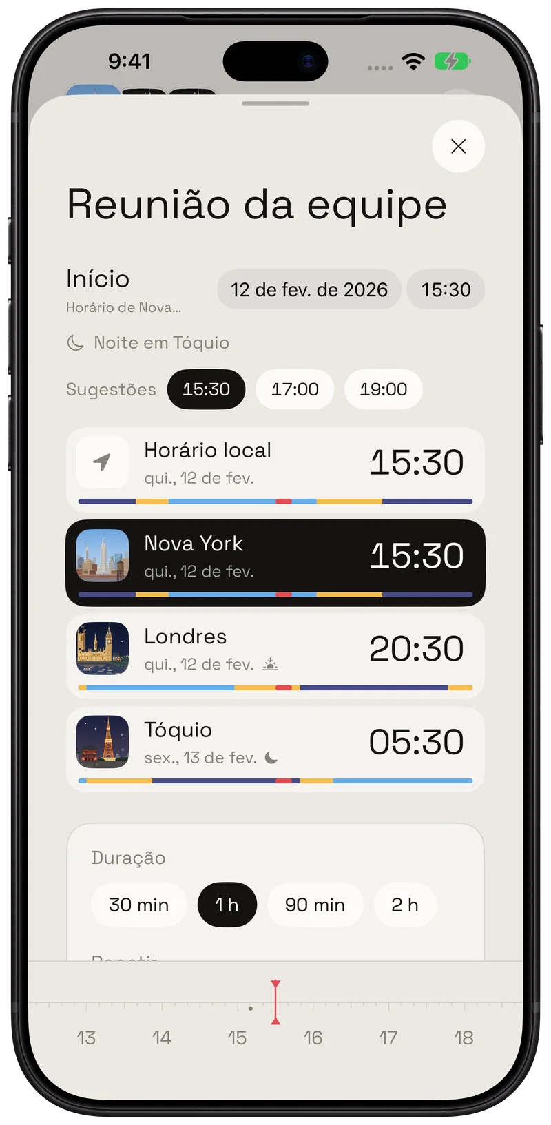 Planejamento de calendário em Hourline