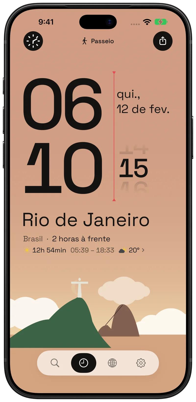 Rio de Janeiro ao nascer do sol, com seu litoral ilustrado sob o céu da manhã.