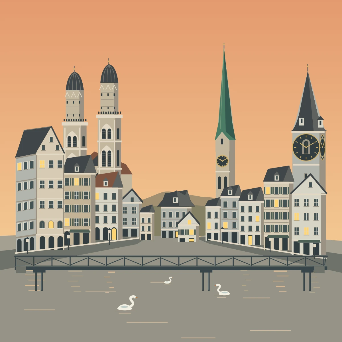 Zurich in Hourline — golden