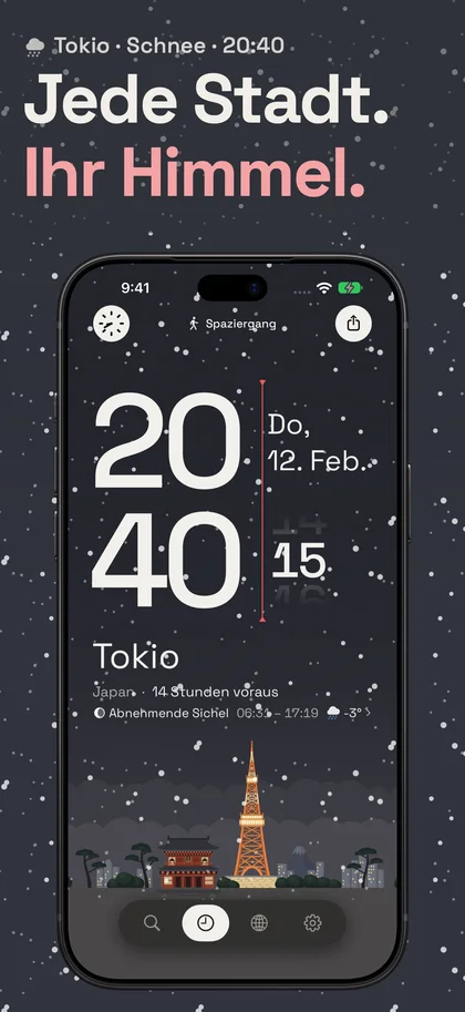 Jede Stadt. Ihr Himmel.. Tokio · Schnee · 20:40