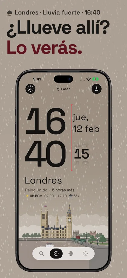 ¿Llueve allí? Lo verás.. Londres · Lluvia fuerte · 16:40