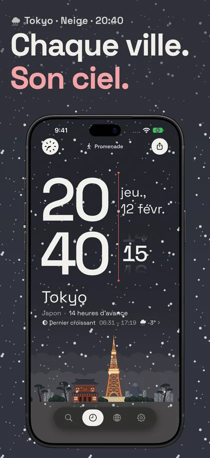 Chaque ville. Son ciel.. Tokyo · Neige · 20:40