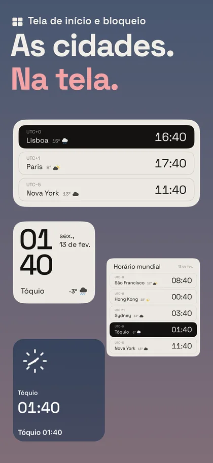 As cidades. Na tela.. Tela de início e bloqueio