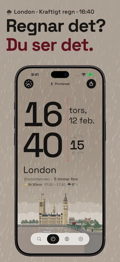 Regnar det? Du ser det.. London · Kraftigt regn · 16:40