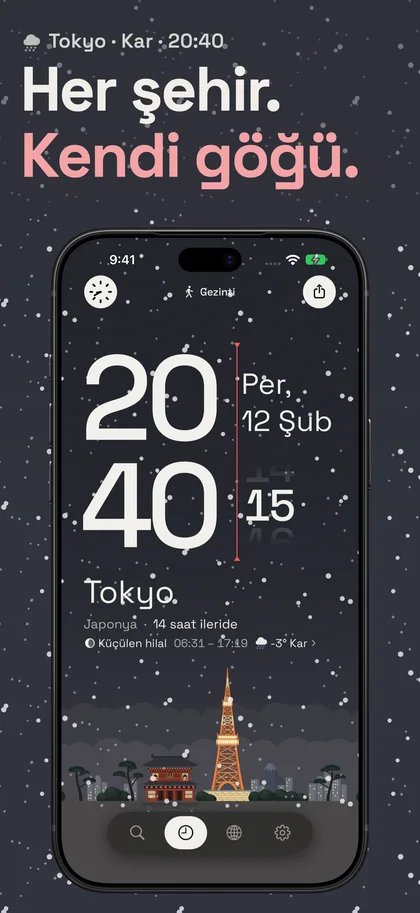 Her şehir. Kendi göğü.. Tokyo · Kar · 20:40