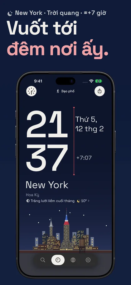 Vuốt tới đêm nơi ấy.. New York · Trời quang · ≈+7 giờ